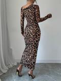 Leopard Printed Long Sleeve Drawstring Maxi Dress GMYS-LWZ8289