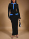 Lapel Long Sleeve Split Maxi Dress HNIF-YY052
