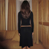 Lace Edge Long Sleeve Two Piece Skirts Set LJSF-S6922474X