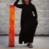 Solid Color Long Sleeve Hooded Maxi Dress HNIF-YM120
