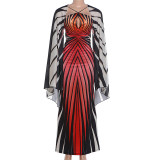 Zebra Printed Bat Sleeve Halterneck Maxi Dress DLSF-K6D18535A
