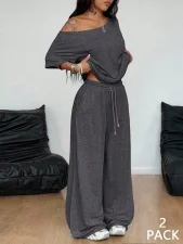Solid Color Top Two Piece Pants Set GMYS-LWZ8323