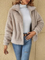Plus Size Plush Cardigan Lapel Short Jacket﻿ GMYS-LWZ0134