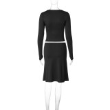 Lace Edge Long Sleeve Two Piece Skirts Set LJSF-S6922474X