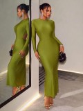 Long Sleeve Backless Tie Up Maxi Dress GHYX-TXY5576