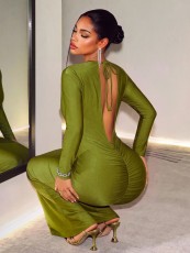 Long Sleeve Backless Tie Up Maxi Dress GHYX-TXY5576
