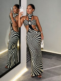 Printed Halterneck Tie Up Maxi Dress GHYX-TXY5513