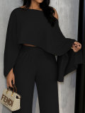 Solid Color Slash Shoulder Tops Two Piece Pants Set HNIF-YM084