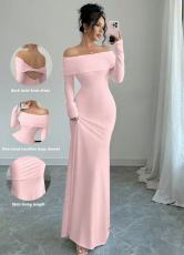 Off Shoulder Solid Color Maxi Dress GMYS-LWZ8296