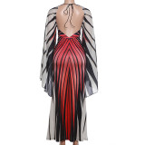 Zebra Printed Bat Sleeve Halterneck Maxi Dress DLSF-K6D18535A