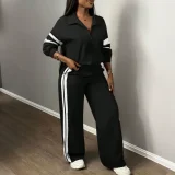 Color Block Long Sleeve Sport Two Piece Pants Set HNIF-SY049