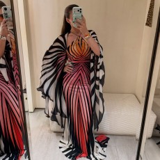 Zebra Printed Bat Sleeve Halterneck Maxi Dress DLSF-K6D18535A