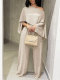 Solid Color Slash Shoulder Tops Two Piece Pants Set HNIF-YM084