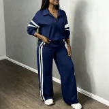 Color Block Long Sleeve Sport Two Piece Pants Set HNIF-SY049