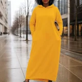 Solid Color Long Sleeve Hooded Maxi Dress HNIF-YM120