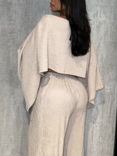Solid Color Slash Shoulder Tops Two Piece Pants Set HNIF-YM084