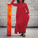 Solid Color Long Sleeve Hooded Maxi Dress HNIF-YM120