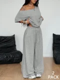 Solid Color Top Two Piece Pants Set GMYS-LWZ8323