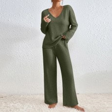 V Neck Long Sleeve Loose Two Piece Pants Set GMYS-LWZ8308