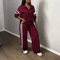 Color Block Long Sleeve Sport Two Piece Pants Set HNIF-SY049