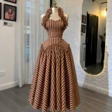 Halterneck Stripe Backless Maxi Dress GCNE-91472