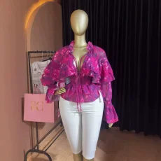Printed Tie Up Ruched Shirt GCNE-75949