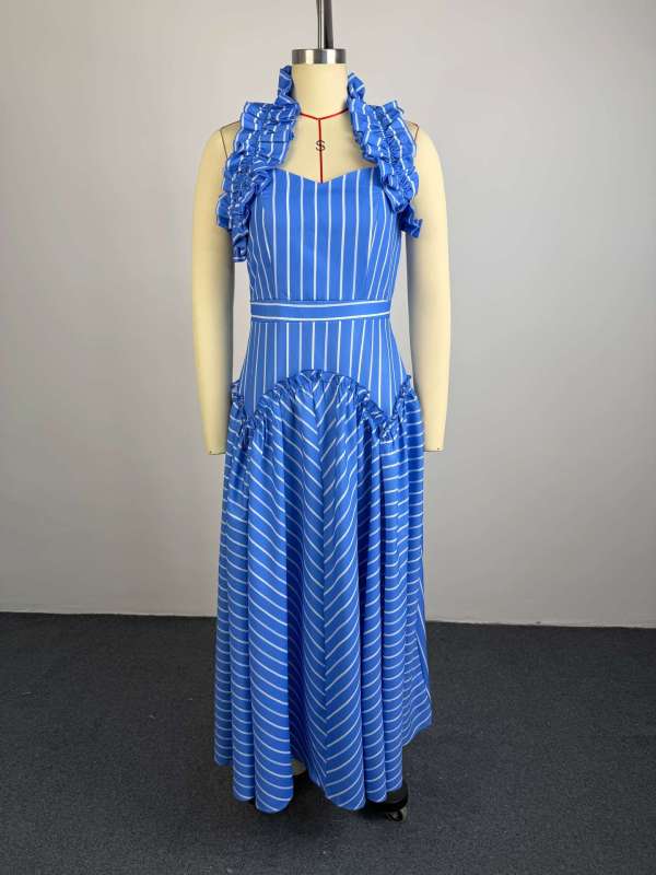 Halterneck Stripe Backless Maxi Dress GCNE-91472