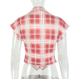 Color Block Short Sleeve V Neck Shirt GJYO-JT0128981