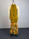 Sleeveless Solid Color Top Printed Long Skirt Suit GCNE-75819