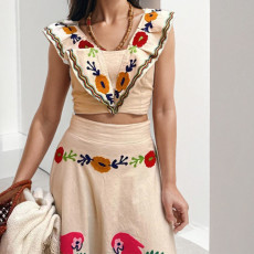 Plus Size Printed V Neck High Waist Two Piece Skirt Set GHMF-29109