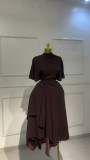 Short Sleeve Solid Color Top Long Skirt Suit GCNE-75543