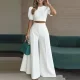 Plus Size Short Sleeve Solid Color Top Two Piece Pants Set GHMF-29854
