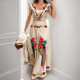 Plus Size Printed V Neck High Waist Two Piece Skirt Set GHMF-29109