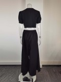 Plus Size Short Sleeve Solid Color Top Two Piece Pants Set GHMF-29854