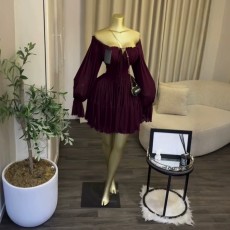 Tie Up Lantern Sleeve Mini Dress GCNE-75791
