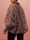 Leopard Printed V Neck Loose Shirt GCNE-75345