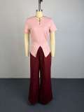 Solid Color Top Wide Leg Pants 2 Piece Set GCNE-75491