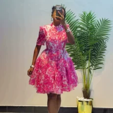 Short Sleeve Printed Mini Dress GCNE-91390