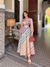 Printed Long Sleeve Shirt Long Skirt 2 Piece Set GCNE-76098