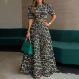 Plus Size Short Sleeve Solid Color Top Two Piece Pants Set GHMF-29854