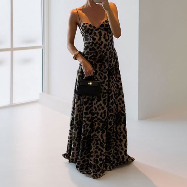 Plus Size Leopard Printed Sling Maxi Dress GHMF-29175