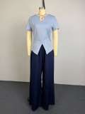Solid Color Top Wide Leg Pants 2 Piece Set GCNE-75491
