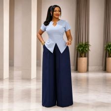 Solid Color Top Wide Leg Pants 2 Piece Set GCNE-75491