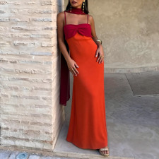 Plus Size Contrast Color Scarf Collar Camisole Maxi Dress GHMF-30688