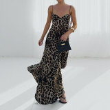 Plus Size Leopard Printed Sling Maxi Dress GHMF-29175