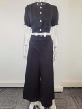 Plus Size Short Sleeve Solid Color Top Two Piece Pants Set GHMF-29854