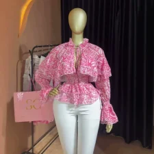 Printed Tie Up Ruched Shirt GCNE-75949