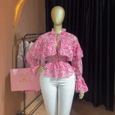 Printed Tie Up Ruched Shirt GCNE-75949