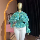 Printed Tie Up Ruched Shirt GCNE-75949