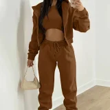 Plus Size Solid Color Sport Sweatshirt+Vest+Pants 3 Piece Set GHMF-8864